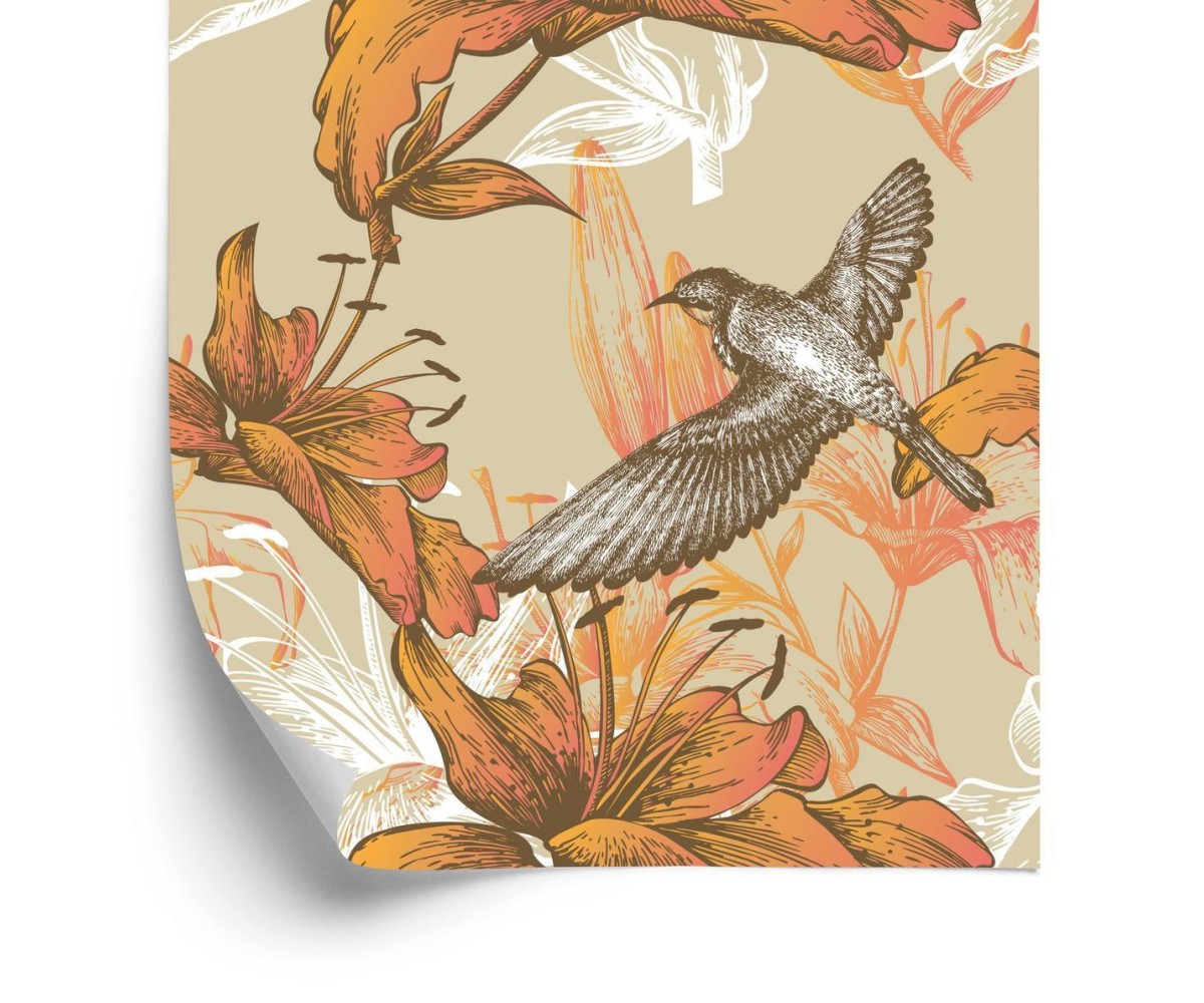 Tapete Vögel Und Blumen