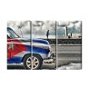 Mehrteiliges Bild Ein Auto Mit Kubanischer Flagge Auf Den Straßen Von Havanna