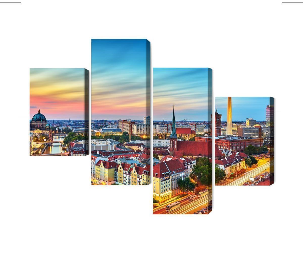 Mehrteiliges Bild Bunter Himmel Und Berlin-Panorama