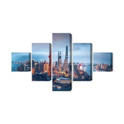 Mehrteiliges Bild Shanghai-Panorama Bei Nacht