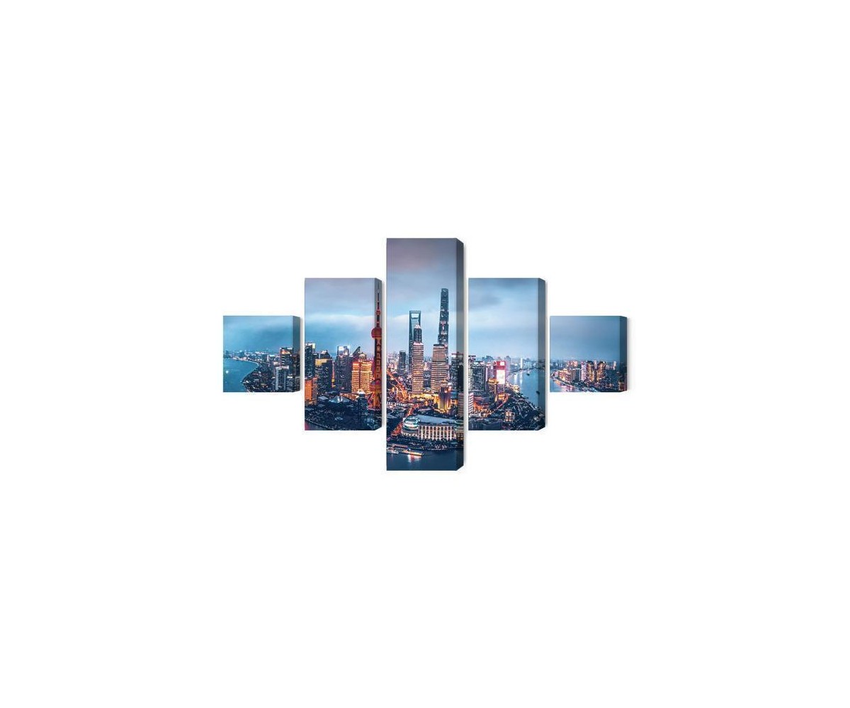 Mehrteiliges Bild Shanghai-Panorama Bei Nacht