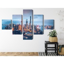 Mehrteiliges Bild Shanghai-Panorama Bei Nacht