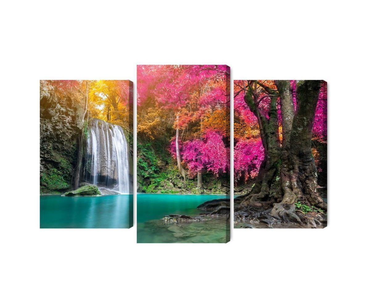 Mehrteiliges Bild Ein Schöner Waldwasserfall