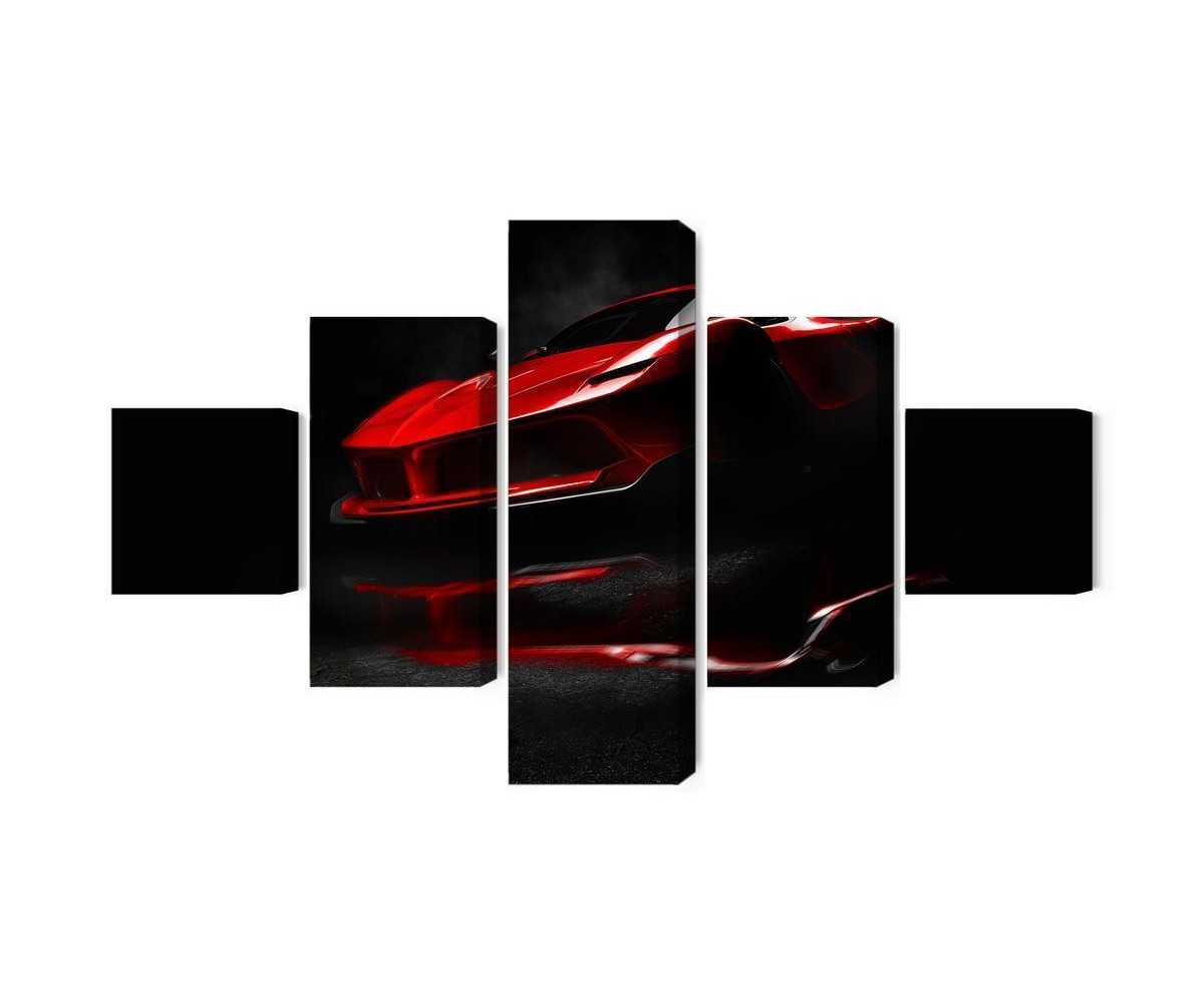 Mehrteiliges Bild Roter Sportwagen 3D