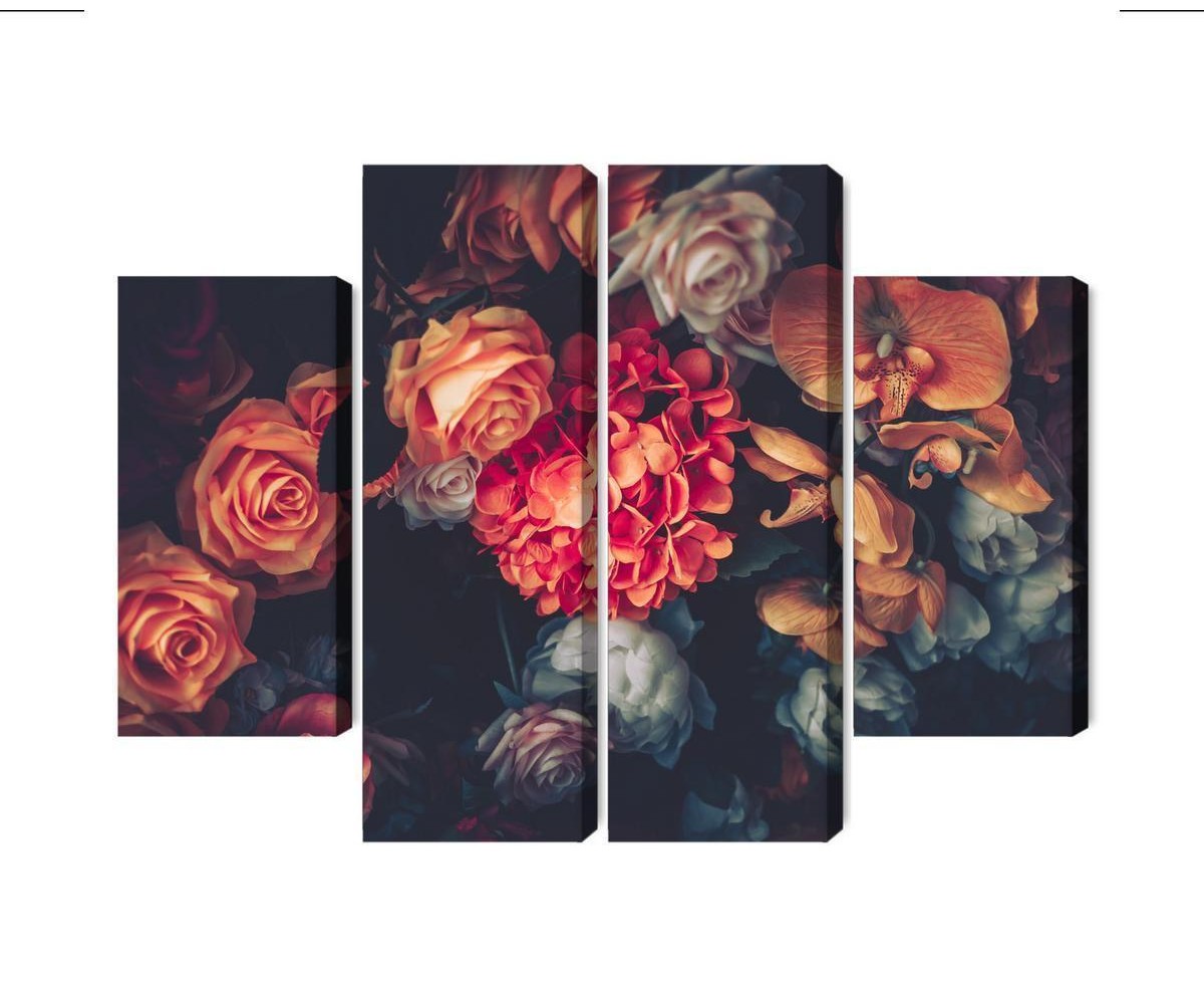 Mehrteiliges Bild Bunte Blumen Für Vintage-Stil
