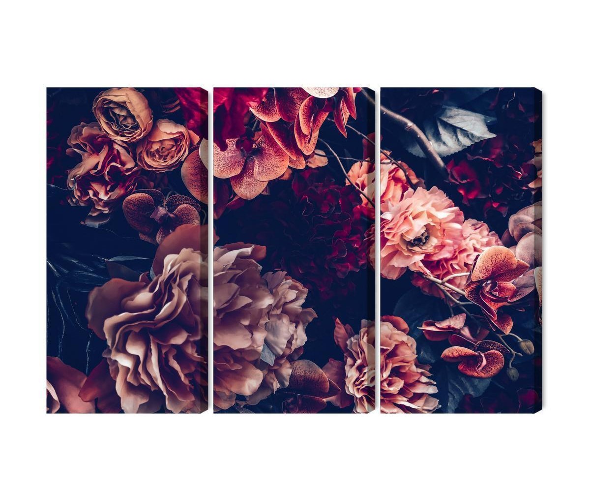 Mehrteiliges Bild Bunte Blumen Im Retro-3D-Stil