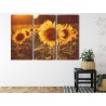 Mehrteiliges Bild Ein Feld Mit Sonnenblumen Im Retro-3D-Stil