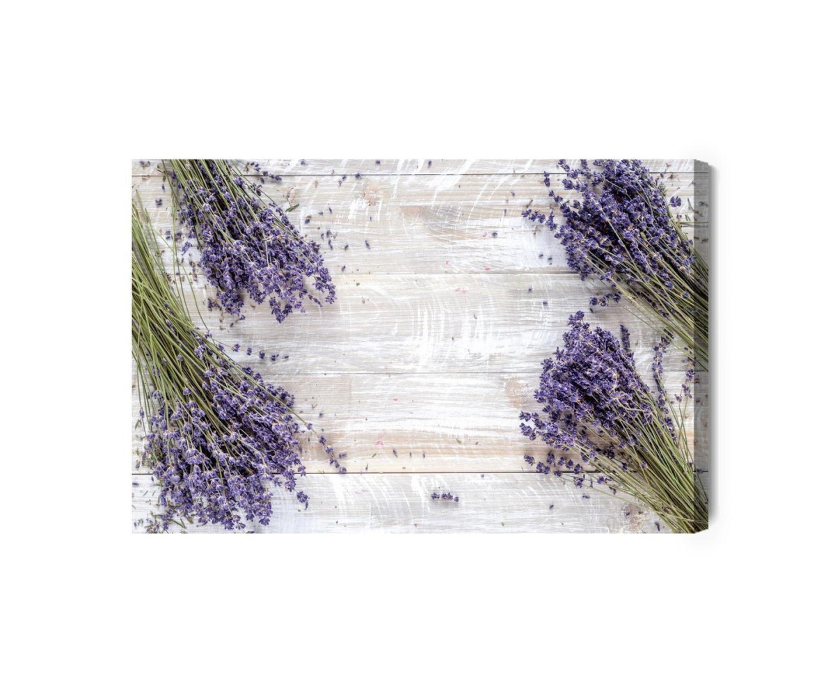 Leinwandbild Lavendelblüten Auf Dem Hintergrund Von Holzbrettern