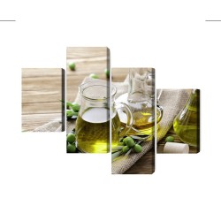 Mehrteiliges Bild Olivenöl Mit Grünen Oliven