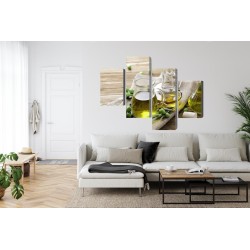 Mehrteiliges Bild Olivenöl Mit Grünen Oliven