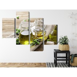 Mehrteiliges Bild Olivenöl Mit Grünen Oliven