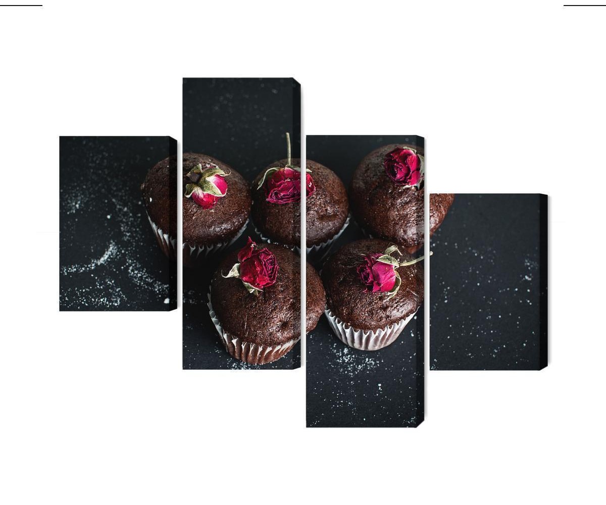 Mehrteiliges Bild Schokoladenmuffins Mit Rosen