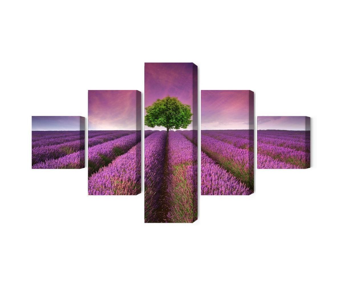 Mehrteiliges Bild Ein Baum Inmitten Eines 3D-Lavendelfeldes