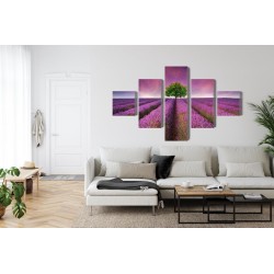 Mehrteiliges Bild Ein Baum Inmitten Eines 3D-Lavendelfeldes