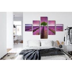 Mehrteiliges Bild Ein Baum Inmitten Eines 3D-Lavendelfeldes