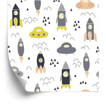 Tapete Wolken-Kosmos-Raketen Für Kinderzimmer