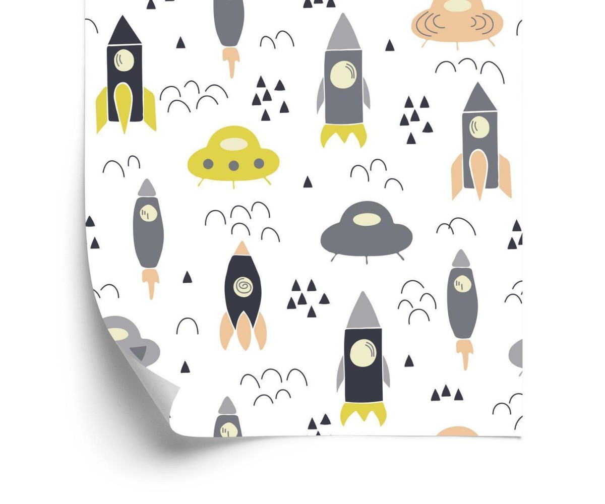 Tapete Wolken-Kosmos-Raketen Für Kinderzimmer
