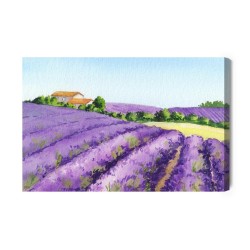 Leinwandbild Lavendelfeld Gemalt Mit Aquarell