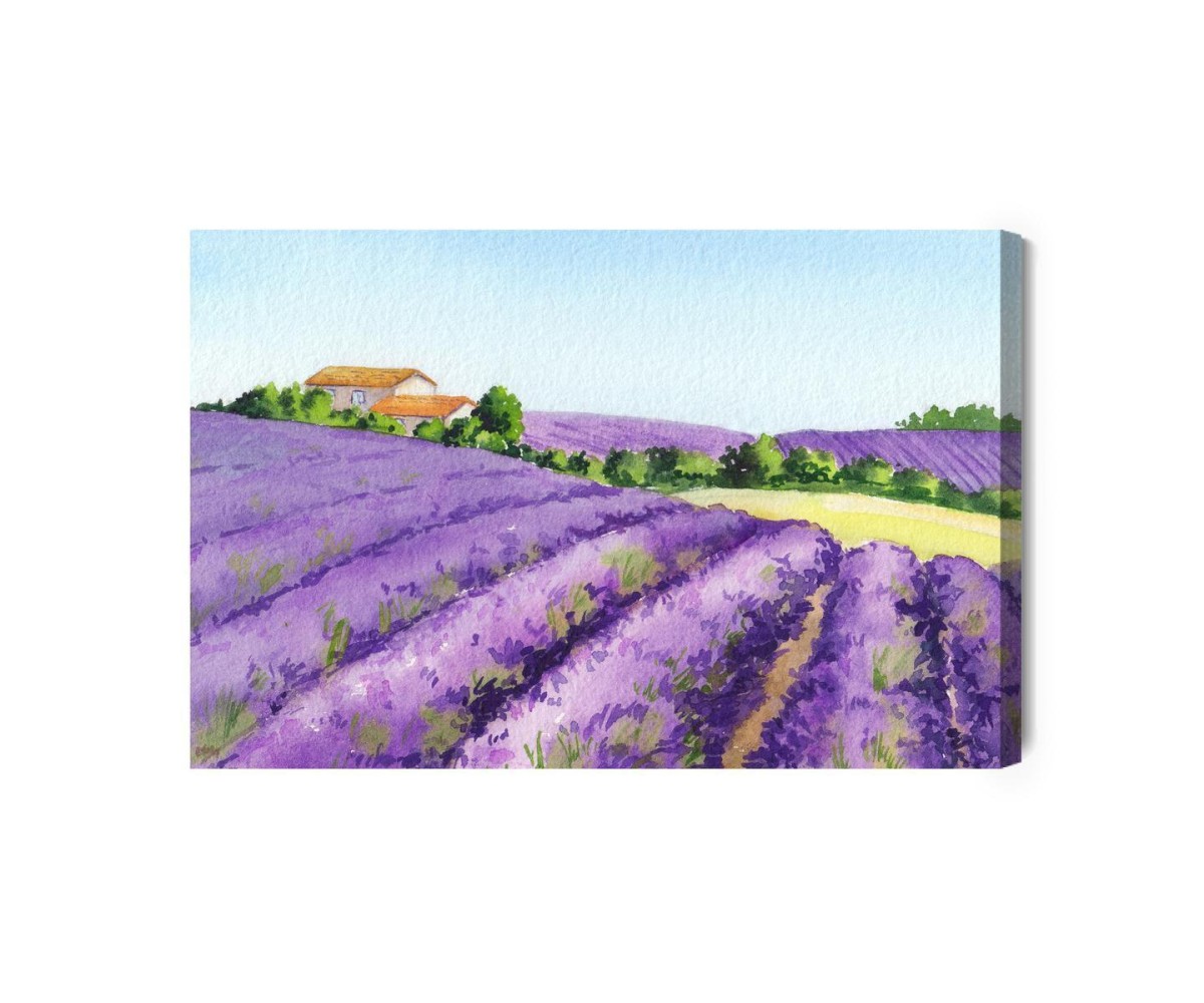 Leinwandbild Lavendelfeld Gemalt Mit Aquarell