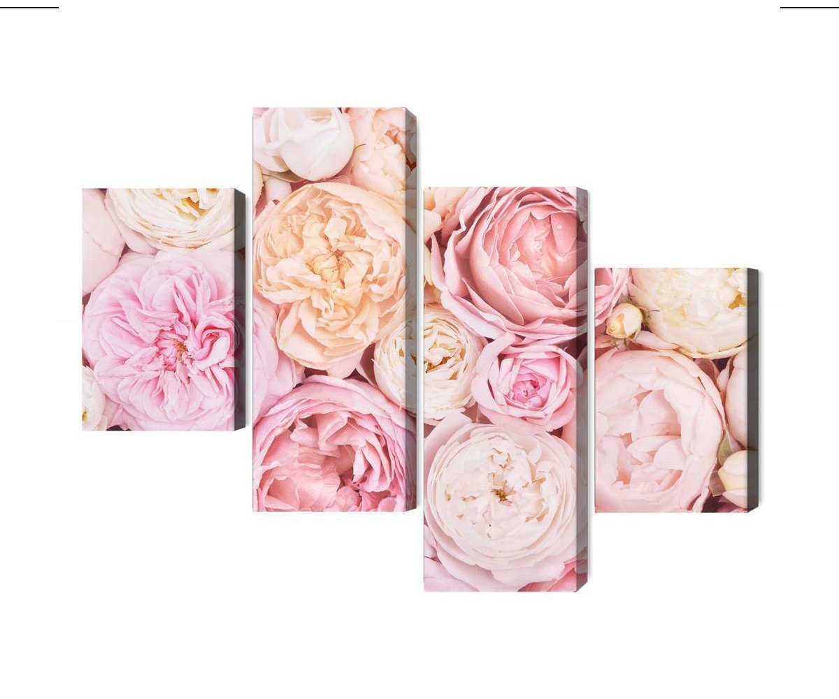 Mehrteiliges Bild Blühende Blumen In Pastellfarben