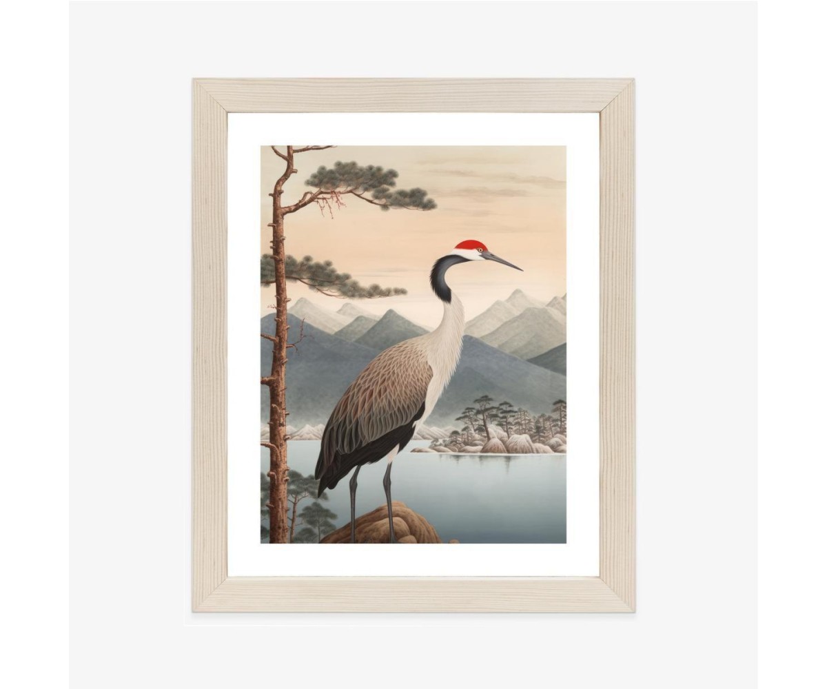 Poster Illustration Mit Einem Kranich Und Einer Kiefer