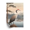 Poster Illustration Mit Einem Kranich Und Einer Kiefer