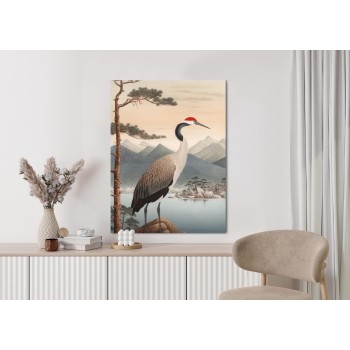 Poster Illustration Mit Einem Kranich Und Einer Kiefer