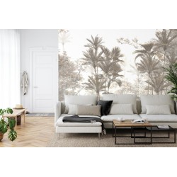 Fototapete Tropical Trees And Leaves Wallpaper Design In Foggy Forest - 3D