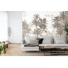 Fototapete Tropical Trees And Leaves Wallpaper Design In Foggy Forest - 3D
