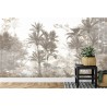 Fototapete Tropical Trees And Leaves Wallpaper Design In Foggy Forest - 3D