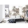 Fototapete Tropical Trees And Leaves Wallpaper Design In Foggy Forest - 3D