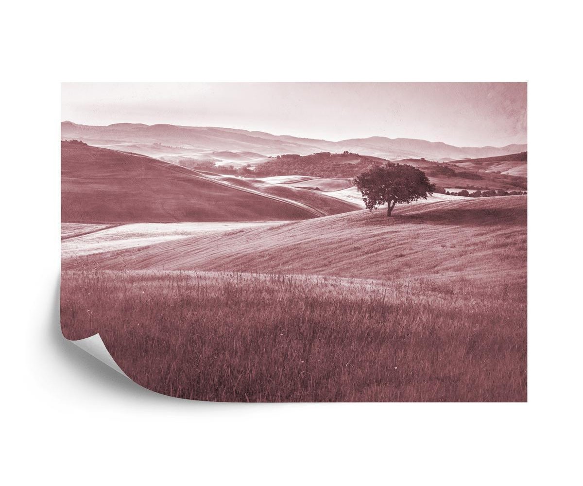 Fototapete Rolling Hills Faded Vintage In Rot
