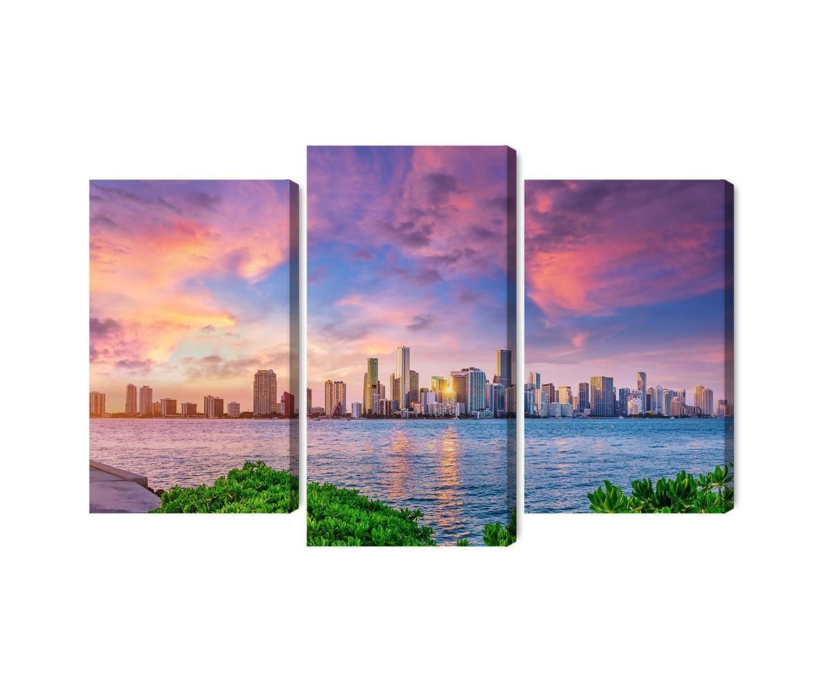 Mehrteiliges Bild Panorama Von Miami Während Des Sonnenuntergangs