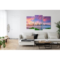 Mehrteiliges Bild Panorama Von Miami Während Des Sonnenuntergangs