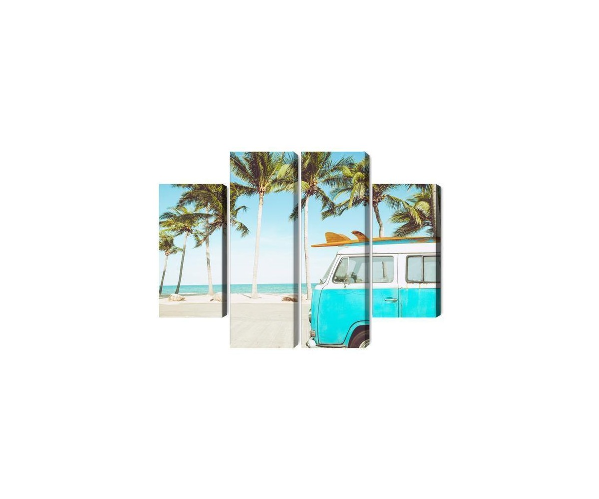 Mehrteiliges Bild Retro-Auto Am Strand 3D