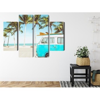 Mehrteiliges Bild Retro-Auto Am Strand 3D