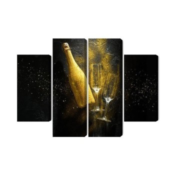 Mehrteiliges Bild Goldene Flasche Champagner