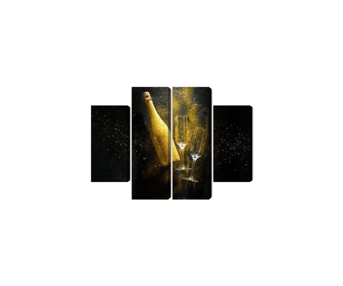 Mehrteiliges Bild Goldene Flasche Champagner
