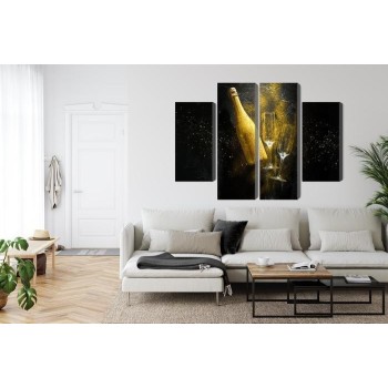 Mehrteiliges Bild Goldene Flasche Champagner