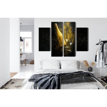 Mehrteiliges Bild Goldene Flasche Champagner