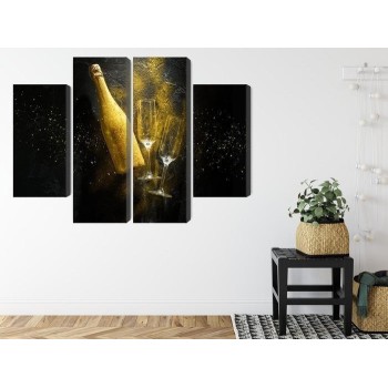 Mehrteiliges Bild Goldene Flasche Champagner