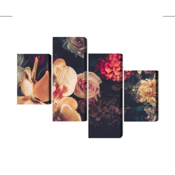 Mehrteiliges Bild Mehrfarbige Blumen Im Vintage-Stil