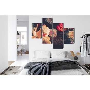 Mehrteiliges Bild Mehrfarbige Blumen Im Vintage-Stil