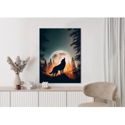 Poster Ein Wolf Heult Auf Einem Felsen Neben Dem Mond