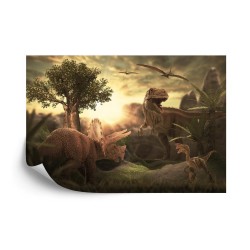 Fototapete Dinosaurier Bei Sonnenuntergang