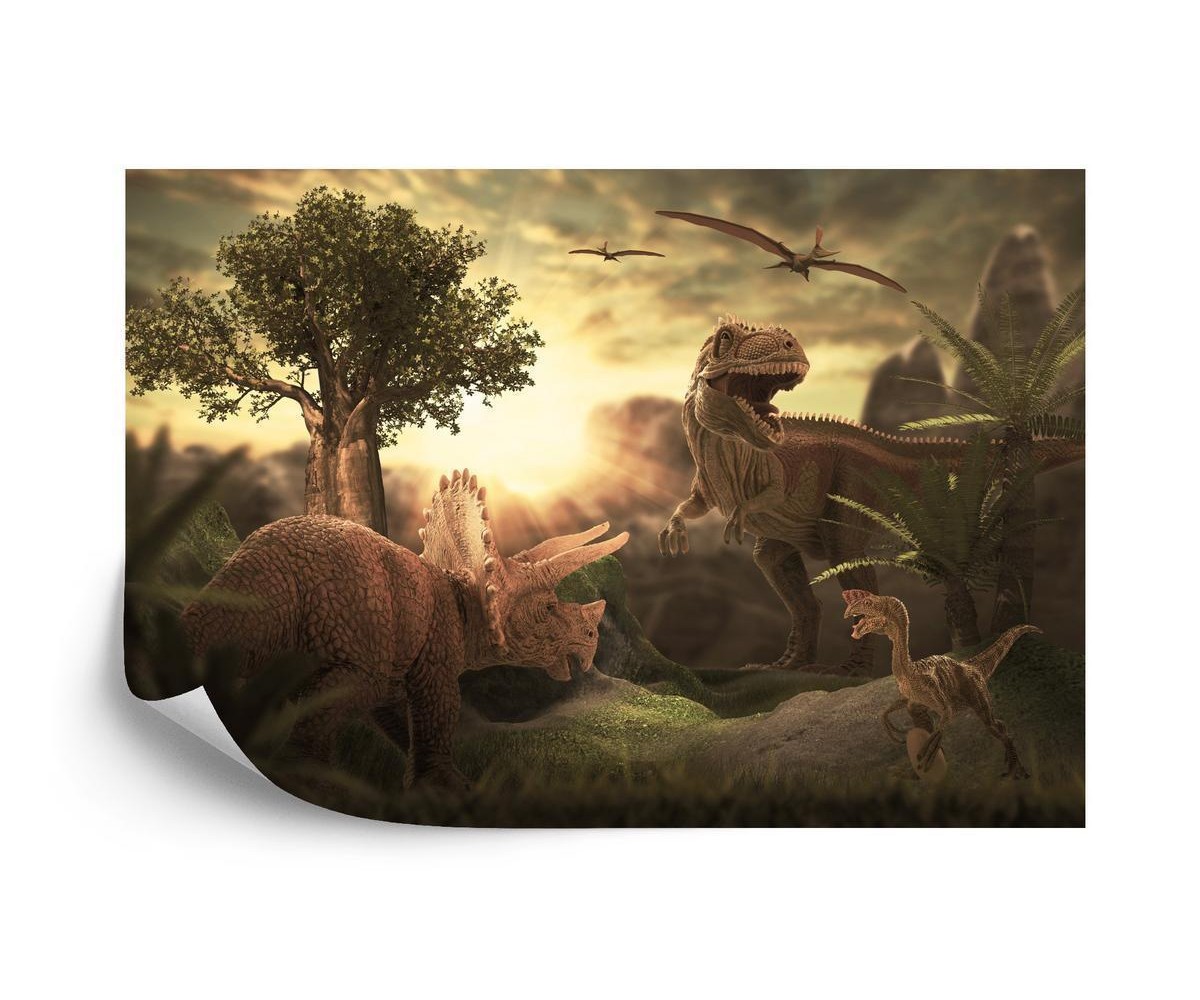 Fototapete Dinosaurier Bei Sonnenuntergang
