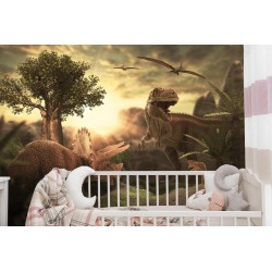 Fototapete Dinosaurier Bei Sonnenuntergang