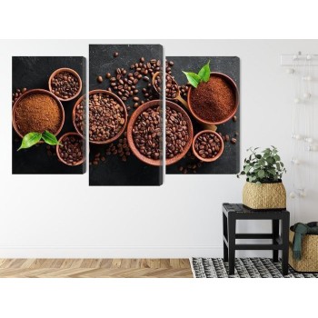 Mehrteiliges Bild Gemahlener Kaffee Und Bohnen