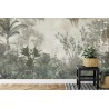 Fototapete Tropical Trees And Leaves Wallpaper Design In Foggy Forest - 3D