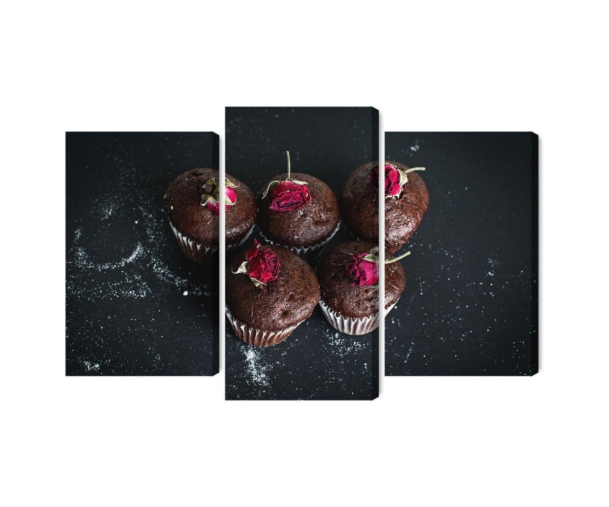 Mehrteiliges Bild Schokoladenmuffins Mit Rosen